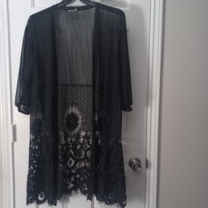 Ember Blk Sheer Open Front Lace Cardigan Sz XL